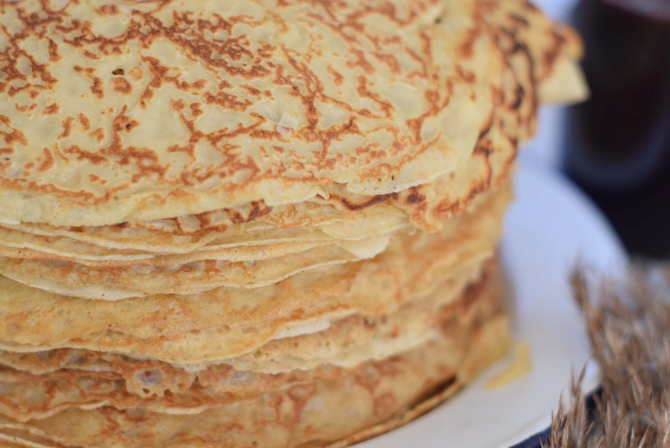 Close-up stack of einkorn pancakes