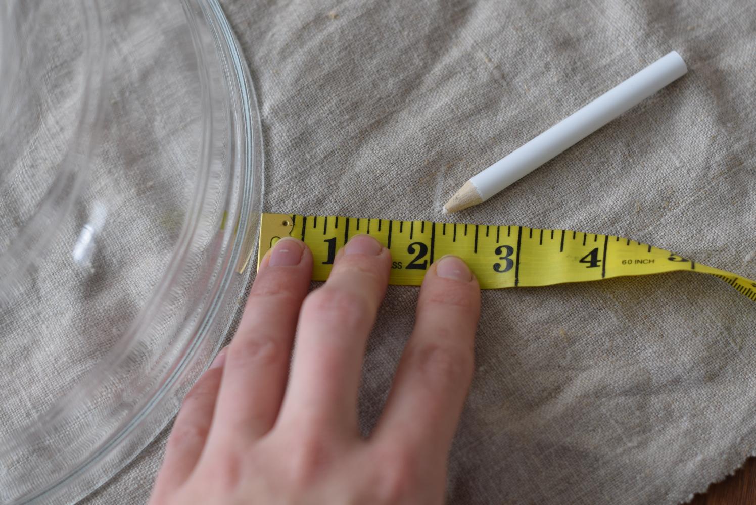 Marking Fabric for Cutting: White Pencil Indicates 2-inch Margin