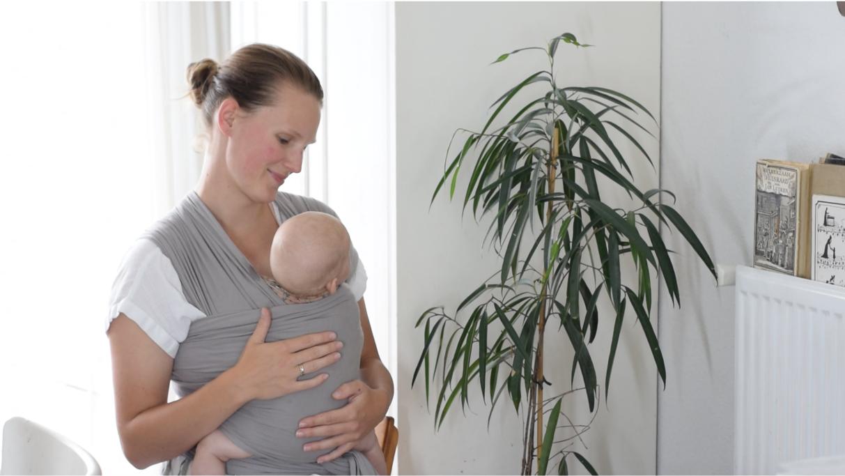 Homemaker with baby in a baby carrier