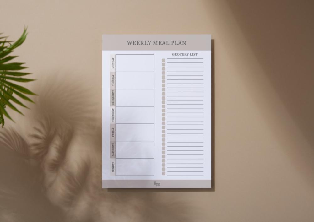 Printable Meal planner with soft beige colors.